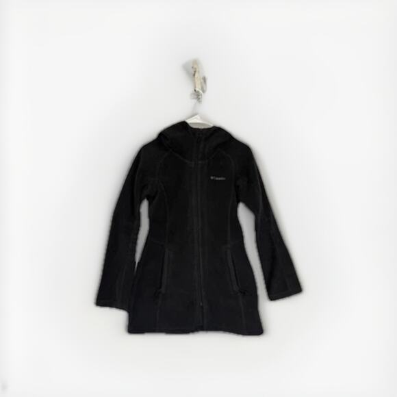 Columbia Women’s XS Black Hooded Fleece Full Zip Jacket Coat Longline Warm - Picture 1 of 9